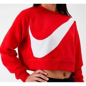 Nike Womens Sportswear Swoosh Fleece Crew Neck Red‎ Pullover Sweatshirt Size M